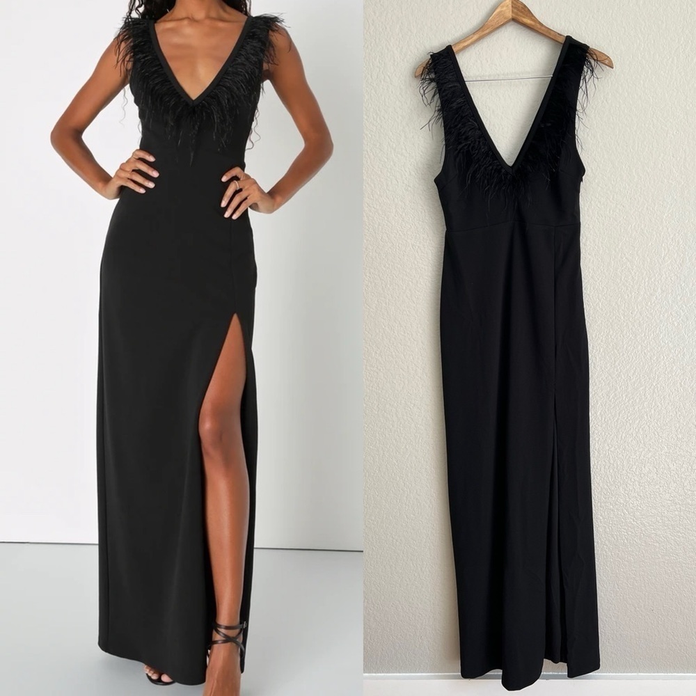 Sensational Flair Black Feather Sleeveless Maxi Dress